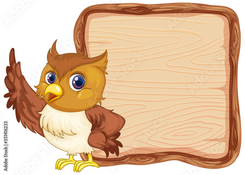 Board template with cute owl on white background