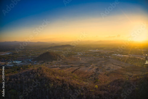 This unique photo shows the hilly landscape, from hua to thailand, taken with a drone by the evening sun during a wonderful sunset! © Jonny Belvedere