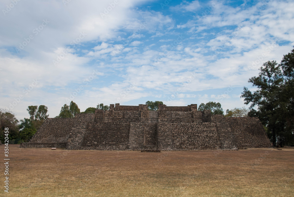 View of the Great Platform at Aztec ruins Teopanzolco Morelos, Mexico