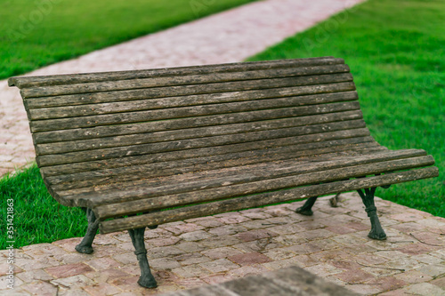 rustic wooden bench quiet square