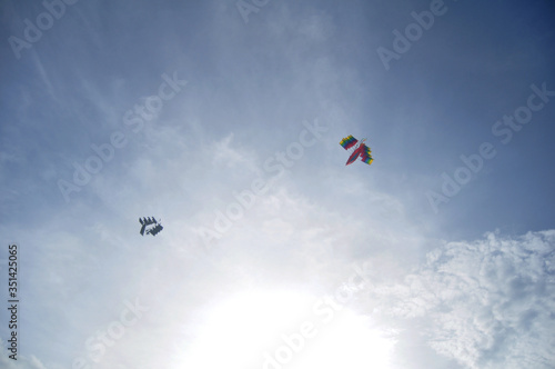 Creative art and colorful kite sail ship image style for sale and playing at Kuta Beach in Bali, Indonesia