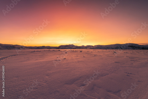 Amazing sunset natural landscape in winter.