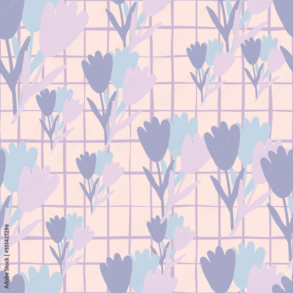 Creative flowers bouquet seamless pattern on line background. Geometric floral endless wallpaper.