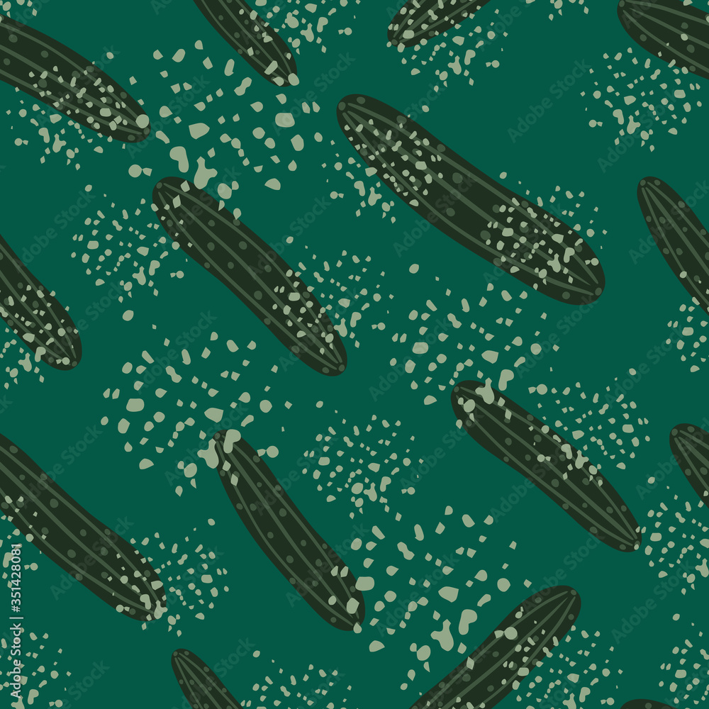 Chaotic cucumber seamless pattern on green background. Cucumbers vegetable endless wallpaper Chaotic cucumber seamless pattern on green background. Cucumbers vegetable endless wallpaper
