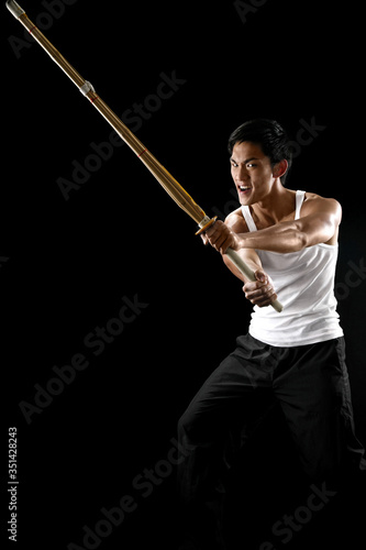 Man practising the martial art of Kendo