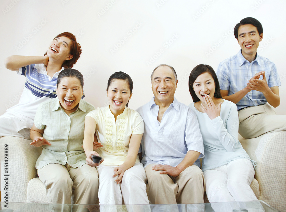Family watching television in the living room Family watching television in the living room