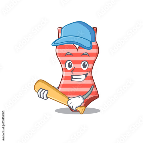Attractive swimsuit caricature in character playing baseball