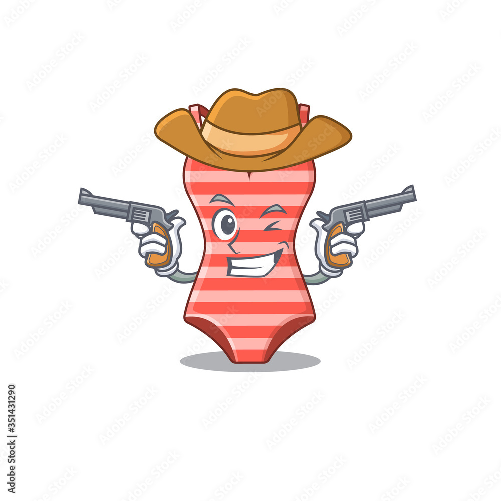 Cartoon character cowboy of swimsuit with guns