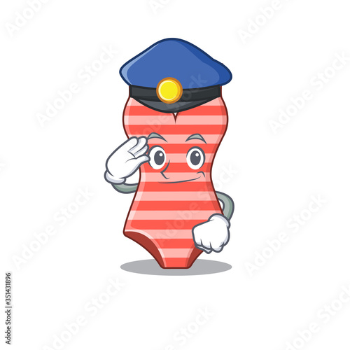 Police officer cartoon drawing of swimsuit wearing a blue hat