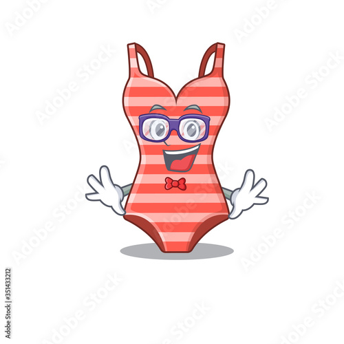 A cartoon drawing of geek swimsuit wearing weird glasses