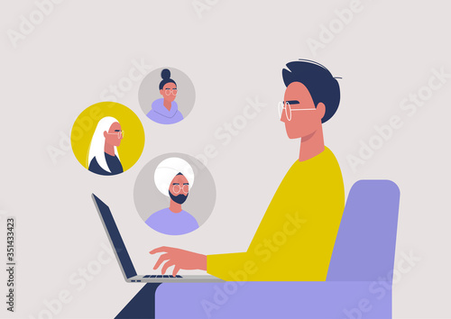 Video call conference, working from home, social distancing, business discussion