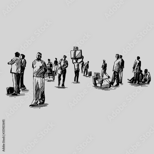 Drawing of India people are actively outdoors 