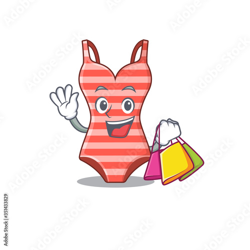 wealthy swimsuit cartoon character with shopping bags