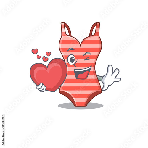 A sweet swimsuit cartoon character style holding a big heart