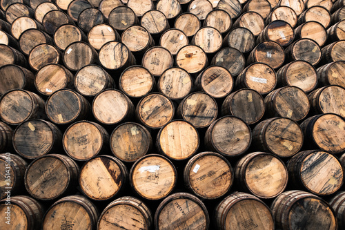 A pattern of Scottish whiskey barrels