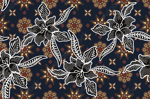 Indonesian batik motifs with very distinctive plant patterns. Batik is a wax coloring technique that is applied to a cloth, this technique originates from Indonesia. Design, Vector
