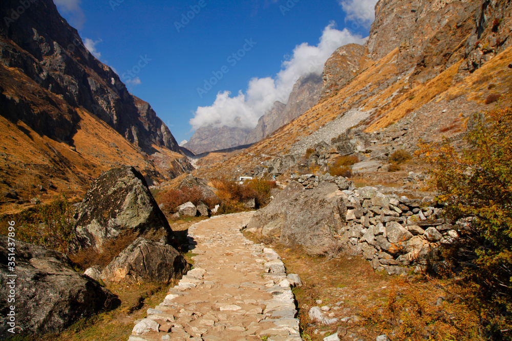 Rocky mountain landscape, Badarinath, Vasudhara Mountain, Himalaya, India