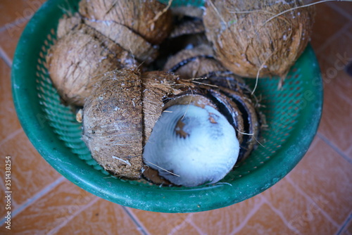 coconut oil is grated using a coconut grinding machine. it is used in traditional local cuisine.