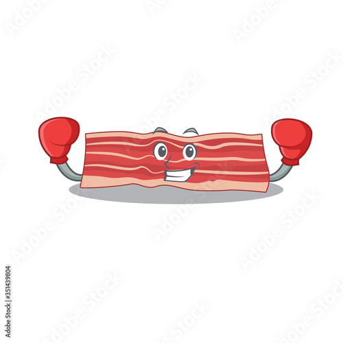 Mascot design of bacon as a sporty boxing athlete