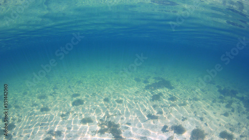 Sea sand and blue water underwater photo 