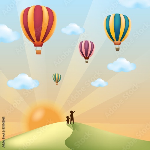 landscape with hot air balloons