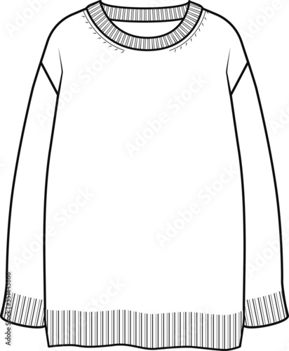 KNIT SWEATER, Fashion Flat Sketch, apparel template, vector. BASIC LONG SLEEVE SWEATER