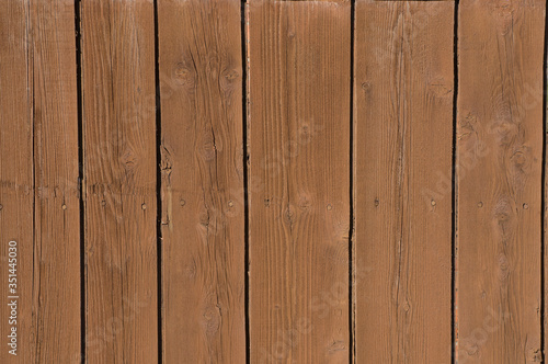 old wooden fence painted with brown paint close up