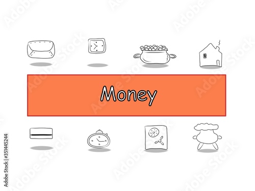 Money vector icon set. Thin simple collection illustration black