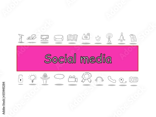 Social media vector icon set. Thin simple collection illustration black