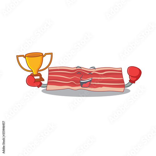 An elegant boxing winner of bacon caricature design concept
