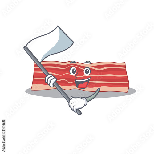 A heroic bacon mascot character design with white flag