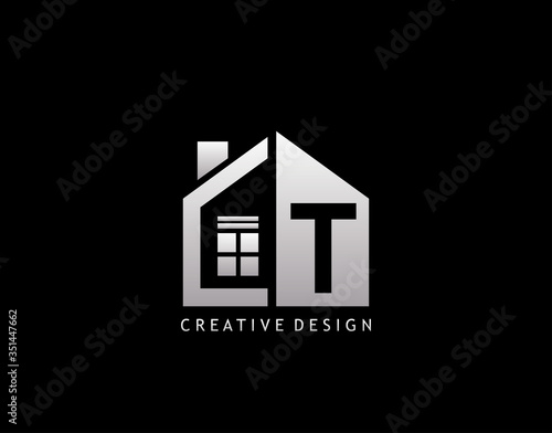 T Letter Logo. Negative Space of Initial T With Minimalist House Shape Icon.