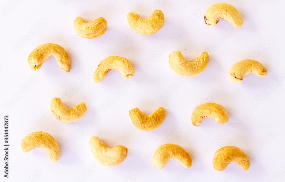 Roasted Cashew nuts isolated on white background with clipping path and full depth of field. Set or collection. Roasted Cashew nuts isolated on white background with clipping path and full depth of field. Set or collection.