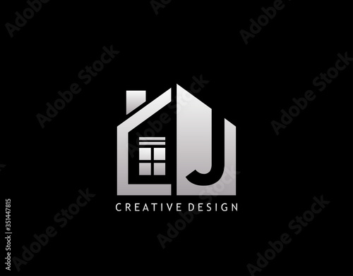 J Letter Logo. Negative Space of Initial J With  Minimalist House Shape Icon.