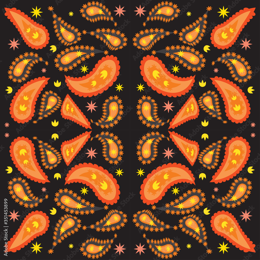 Fototapeta premium seamless pattern with flowers and leaves paisley style