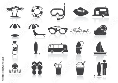 summer beach icons set
