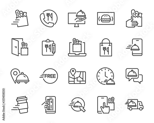 set of food delivery icons, restaurant, ecommerce, online shopping