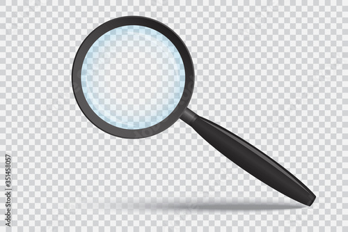 Vector magnifier, magnifying glass. Search tool icon. Lens on a background of checkers. Stock template.