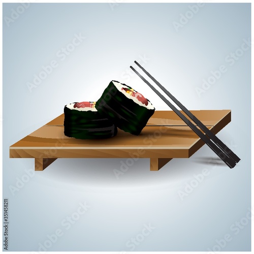 Sushi with chopsticks