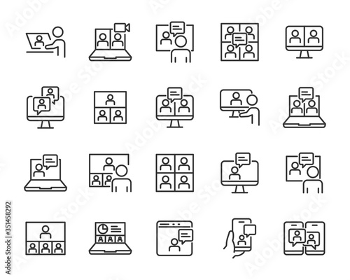 set of online meeting icons, working, video conference, content creator
