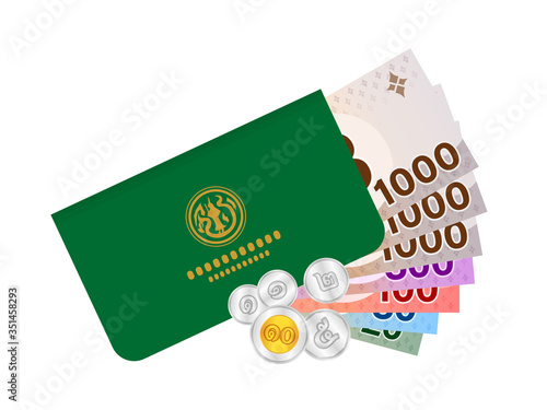 passbook and thai baht money banknote for farmer, bankbook farmer and bank note money thai baht, farm book and paper money for agriculturist business and finance, doae farmbook and THB currency