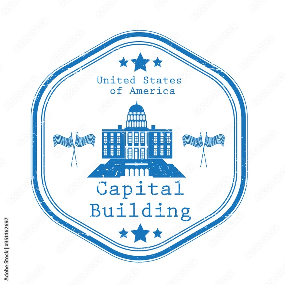 A capital building label illustration.