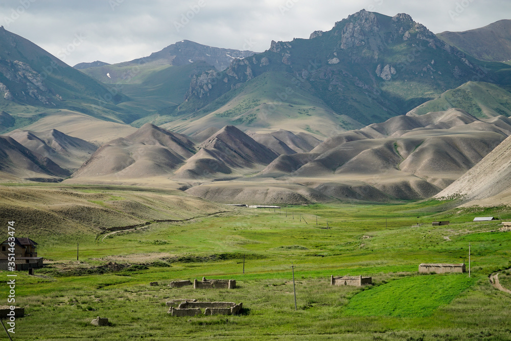 Beautiful mountains landscape during summer at Song Kul Lake, Kyrgyzstan