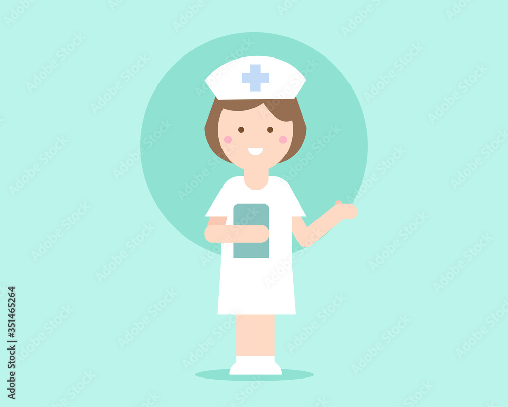 A woman (nurse) wears a white uniform for your design about medical concept. Cartoon vector.