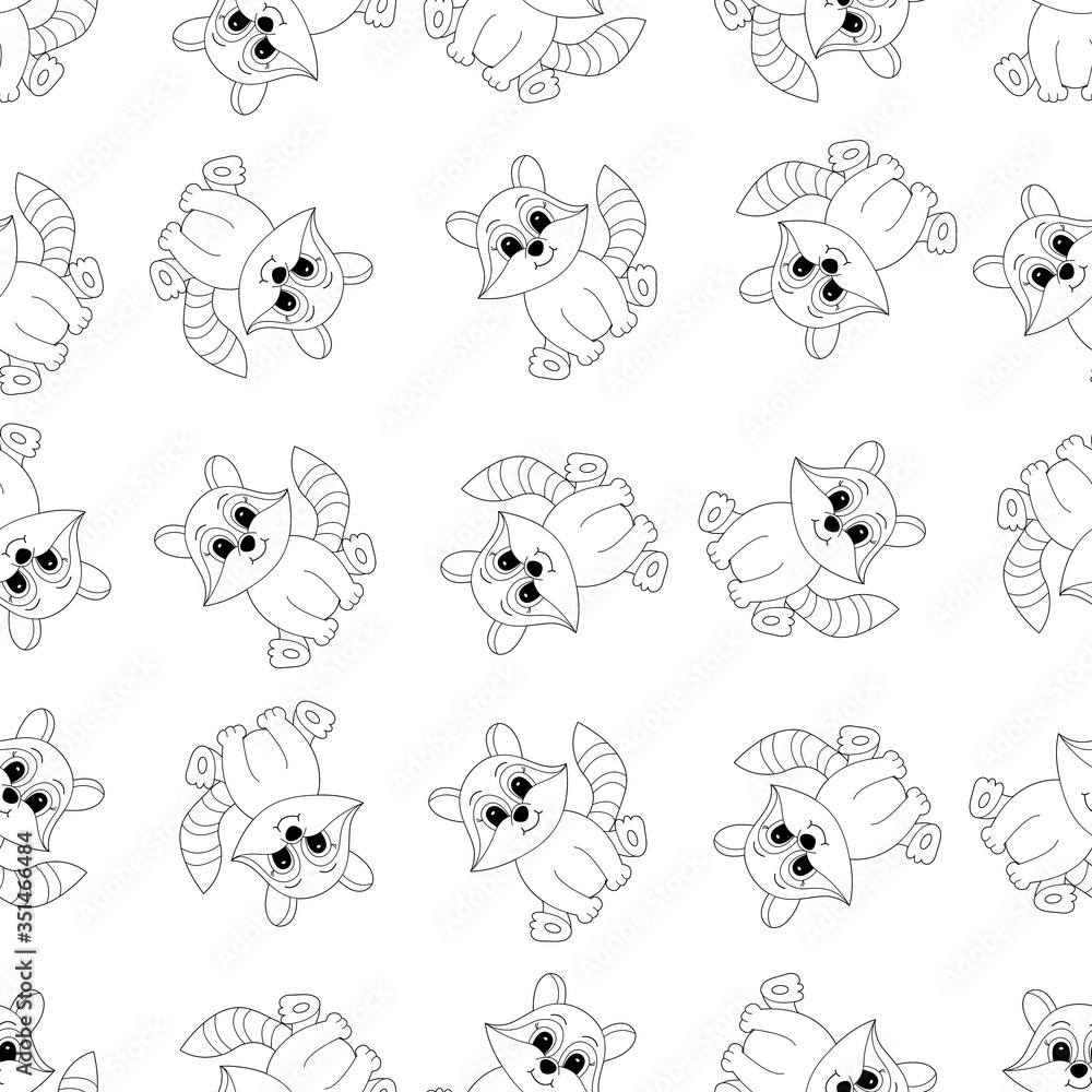 Cartoon cute raccoon. Vector illustration for children. Seamless pattern. Cartoon cute raccoon. Vector illustration for children. Seamless pattern.