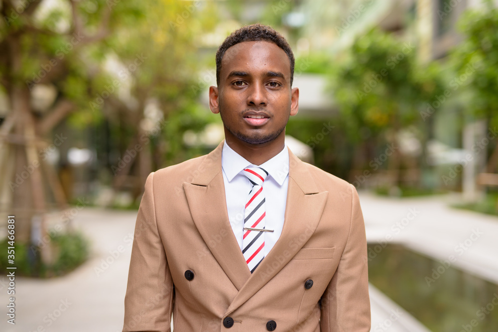 Young handsome African businessman with nature in the city Young handsome African businessman with nature in the city