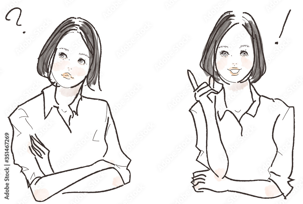 考える女性 思い出す女性 イラストセット Stock Vector Adobe Stock