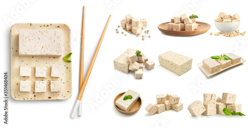 Papier peint Set of tasty tofu cheese on white background