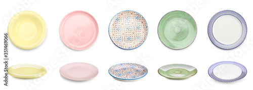 Konstfotografi Set of different clean plates on white background