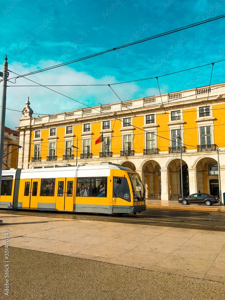 yellow tram in the city